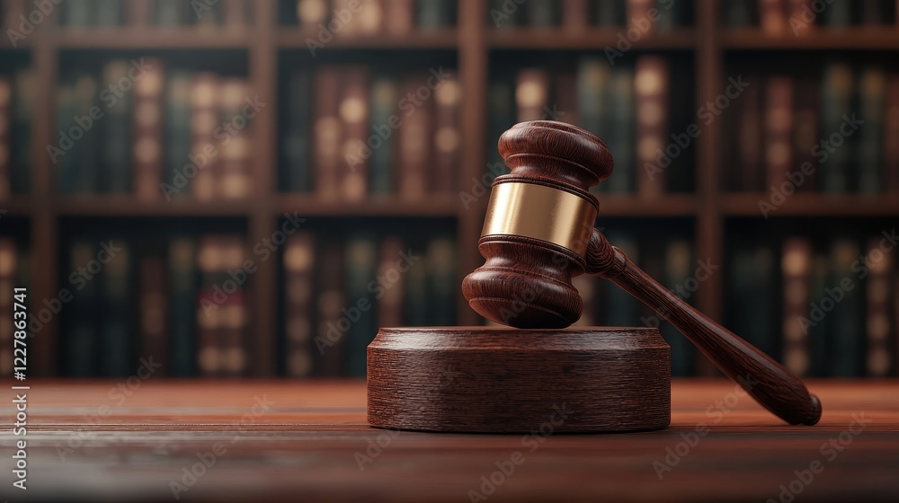 Justice and accountability court hammer on block legal library background visual representation ethical judgment Justice and accountability court hammer on block legal library background visual representation ethical judgment