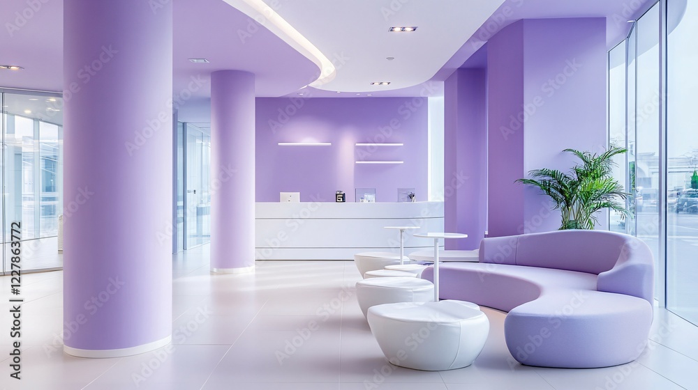 Fototapeta premium Modern Lavender Office Reception Area Design