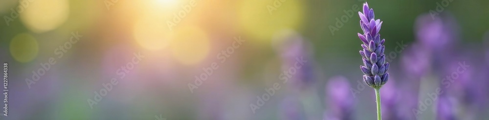 Fototapeta premium Single lavender stem against soft focus background, lavender, stem, botanical