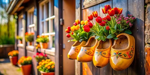 Deken met foto Amsterdam Klompen met bloemen close-up Nederland  © Four888