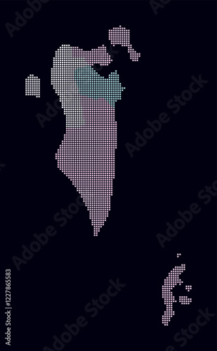 Bahrain dotted map. Digital style map of the country on a dark background. Bahrain shape with square dots. Colored dots style. Small size squares. Classy vector illustration.