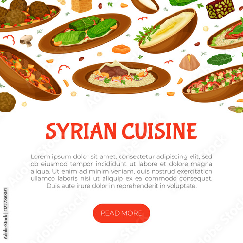 Syrian Cuisine Dish and Traditional Food Banner Design Vector Template