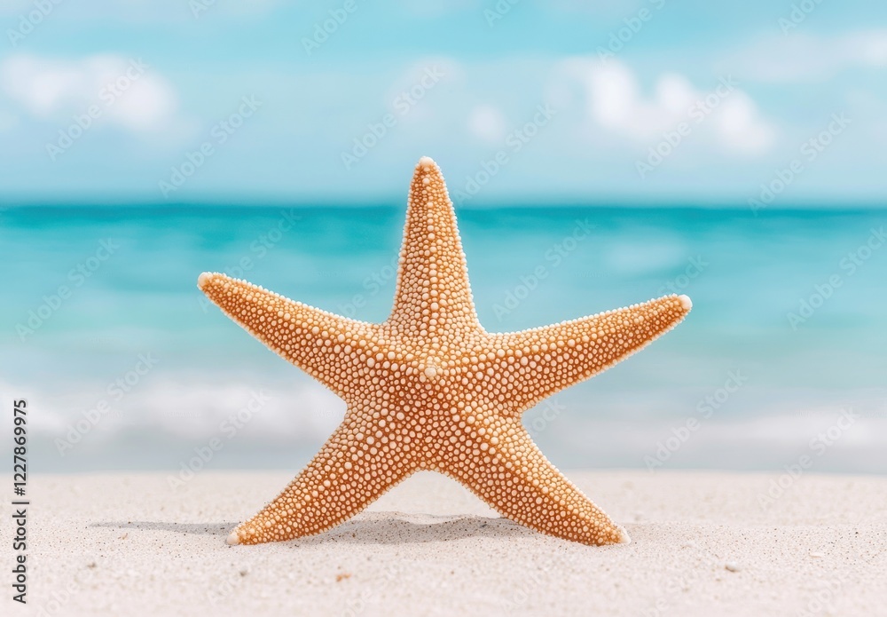 Closeup of a starfish on white sand beach tropical location nature photography sunny environment vibrant colors