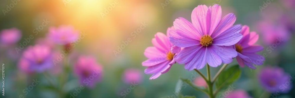 Soft focus purple flowers against bright colorful background, alkanet, pastel rainbow, common bugloss Soft focus purple flowers against bright colorful background, alkanet, pastel rainbow, common bugloss