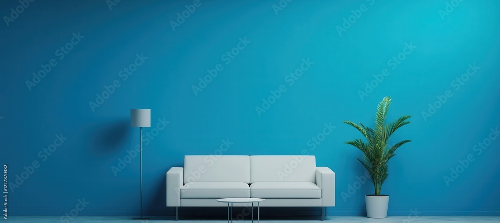 Minimalist blue living room design interior space furniture arrangement modern home wide angle view aesthetic concept Minimalist blue living room design interior space furniture arrangement modern home wide angle view aesthetic concept