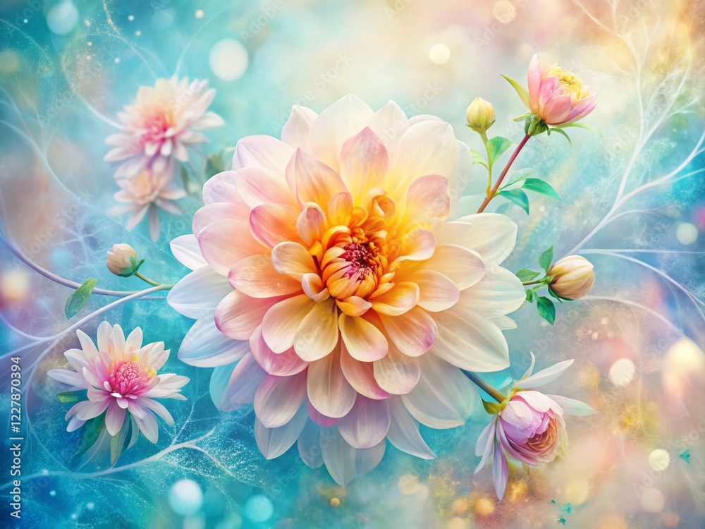 Obraz premium Elegant Abstract Spring Floral Double Exposure Stock Photo - Delicate Blossoms & Swirls