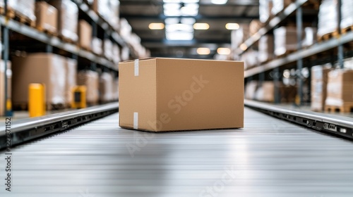 Wallpaper Mural Cardboard box on conveyor belt in warehouse. Logistics, distribution, shipping Torontodigital.ca
