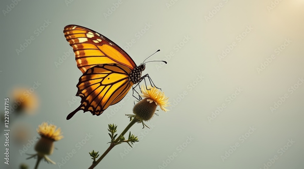 Obraz premium Monarch Butterfly on Yellow Flower at Sunrise