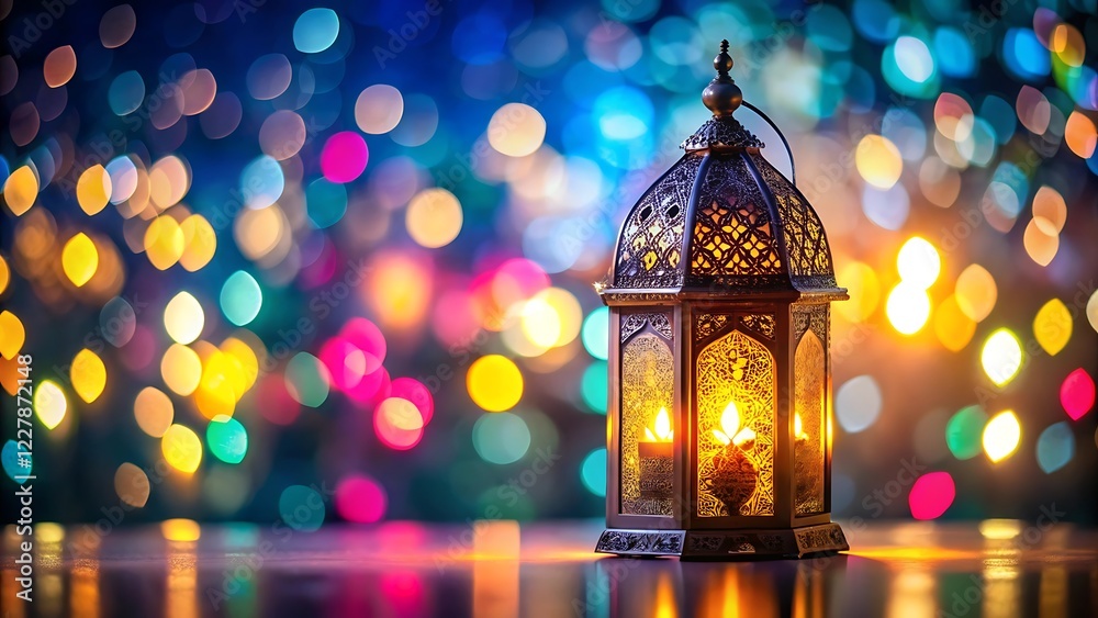 Ramadan Lantern Glowing Against City Bokeh Lights Ramadan Lantern Glowing Against City Bokeh Lights