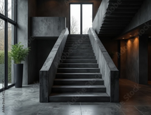 Modern Industrial Staircase in Minimalist Interior