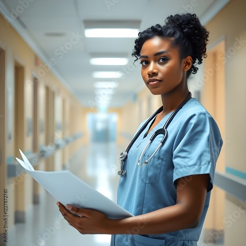 Hay una doctora negra en el hospital. Se ve muy inteligente y hermosa.