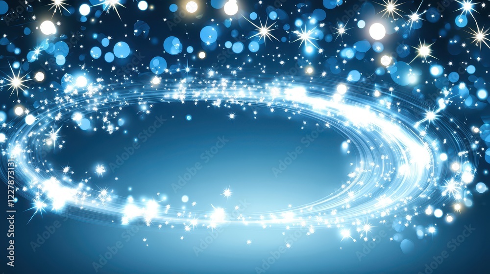 Mesmerizing starry night, captivating abstract design with twinkling stars and glowing circles on deep blue background