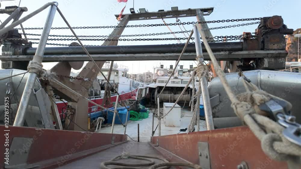 Slow motion trawler rigging knot tying in blanes port Slow motion trawler rigging knot tying in blanes port