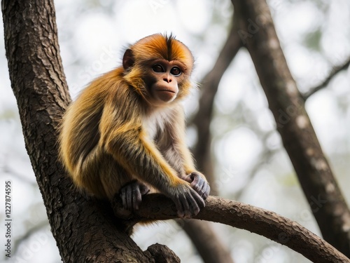 white tailed macaque (monkey) sitting on tree