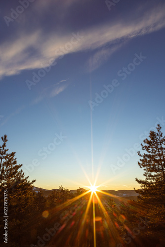 Canvas Print Sunrise Over Forest Mountains