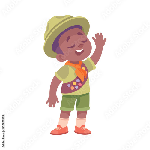 Boy Scout Character in Khaki Costume Vector Illustration