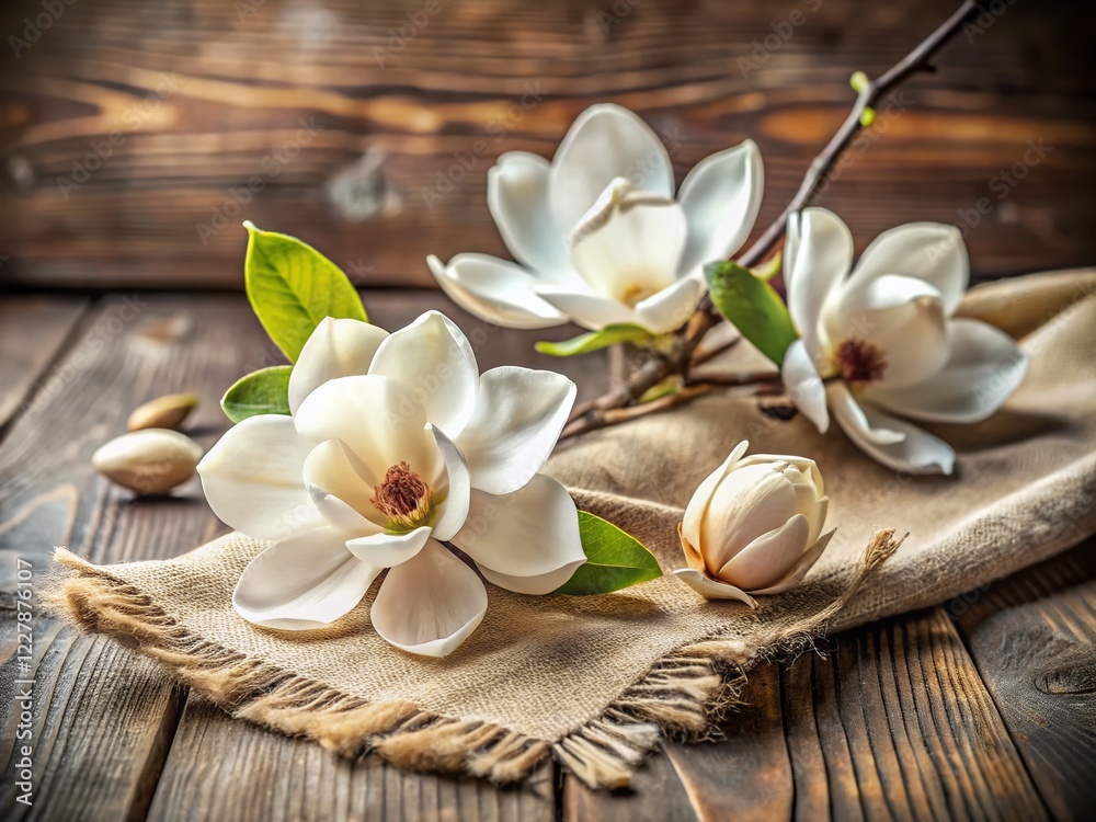 Elegant Magnolia Blossoms: Springtime White Flowers on Branch Elegant Magnolia Blossoms: Springtime White Flowers on Branch