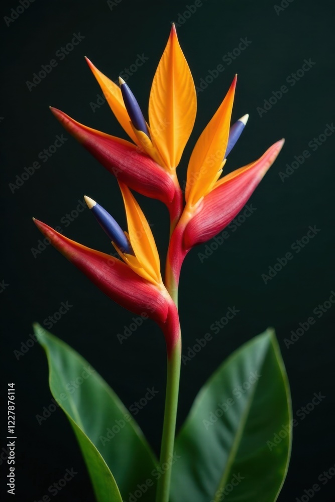 Heliconia flowers on a stem, bright colors, exotic plant Heliconia flowers on a stem, bright colors, exotic plant
