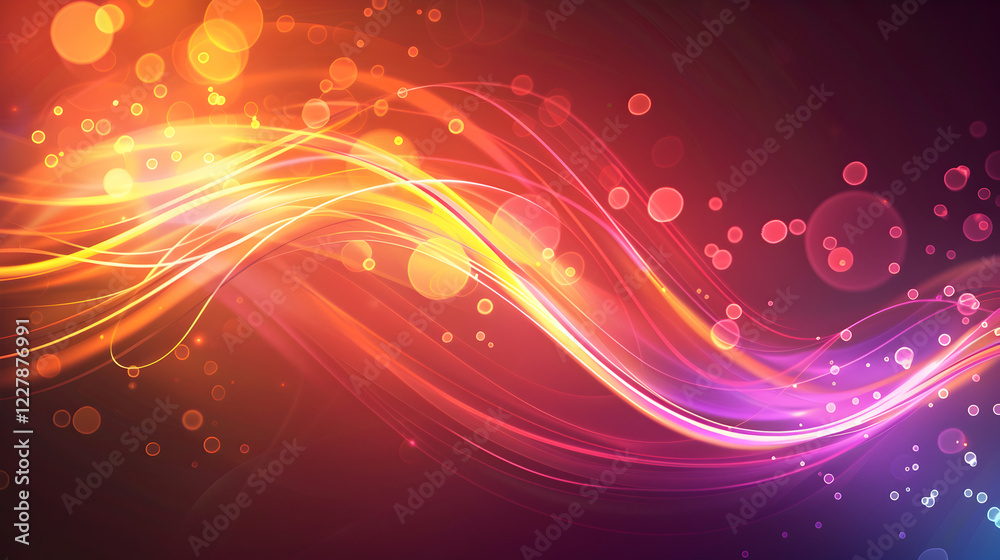 Fototapeta premium Vibrant abstract waves with light effects and colorful bokeh.