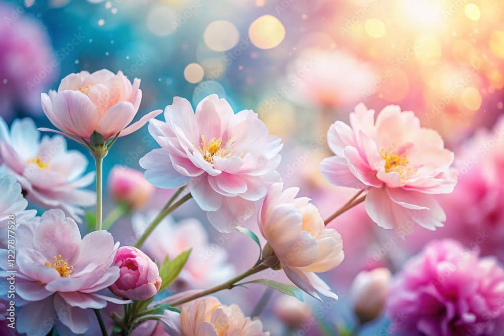 Obraz premium Elegant Pastel Spring Flowers Background - High-Resolution Stock Photo