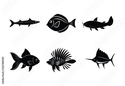 Fish Silhouette, Fish clipart, seafish art Silhouette Clipart bundle, fishing design, fishing