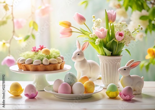 Elegant White Easter Floral Food Photography Template