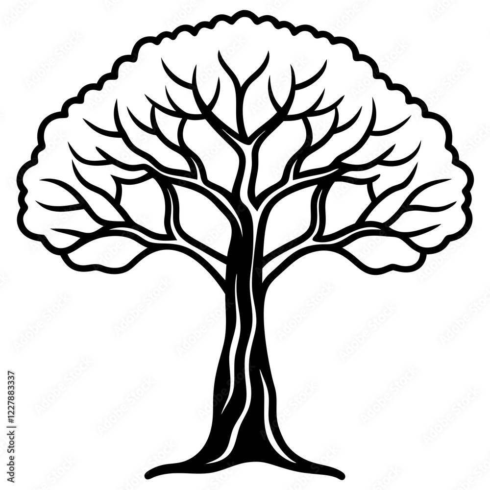 Obraz premium banyan tree line art vector illustration 