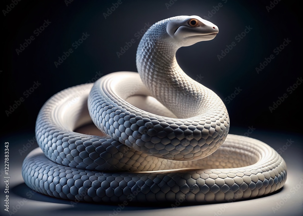 Fototapeta premium Elegant White Porcelain Snake Sculpture in a Coiled Pose - Long Exposure Photography