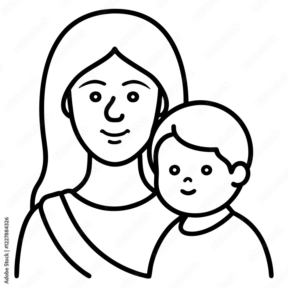 A mother and child line art vector illustration 