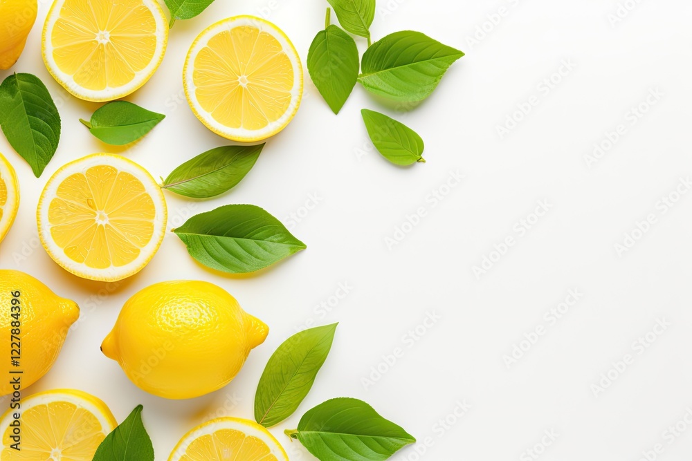 Lemon slices on white background with space for text Top view Lemon slices on white background with space for text Top view