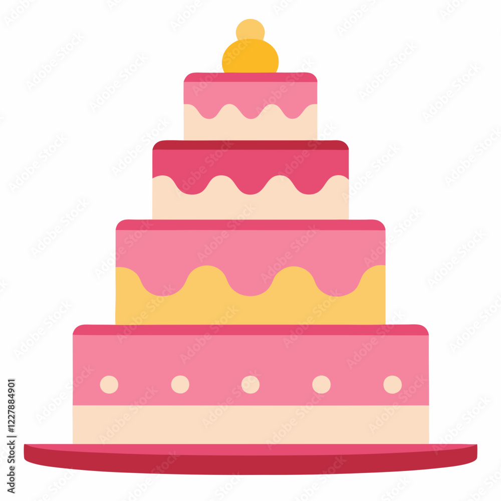 pink wedding cake beautiful pink two tiered weedy  vector illustration 
