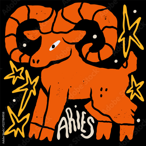 Aries astrological zodiac sign. Cartoon unique modern style. Horoscope, zodiac Constellation. Hand drawn trendy Vector illustration. Magic, witchcraft, astrology concept. Isolated design element