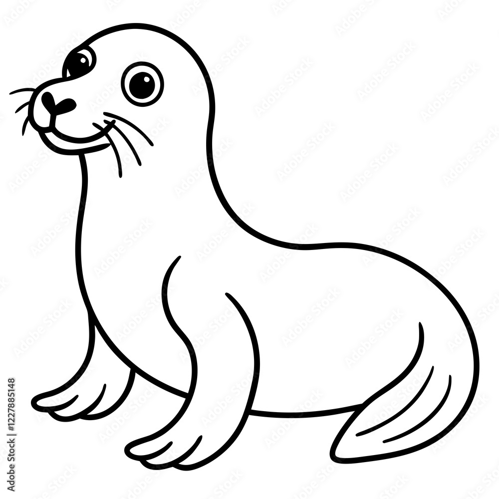 Fototapeta premium Cute Sea Lion Silhouette Line Art Black Vector Carton Illustration