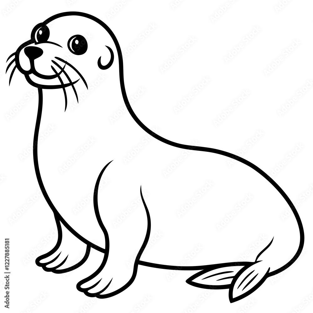 Cute Sea Lion Silhouette Line Art Black Vector Carton Illustration Cute Sea Lion Silhouette Line Art Black Vector Carton Illustration