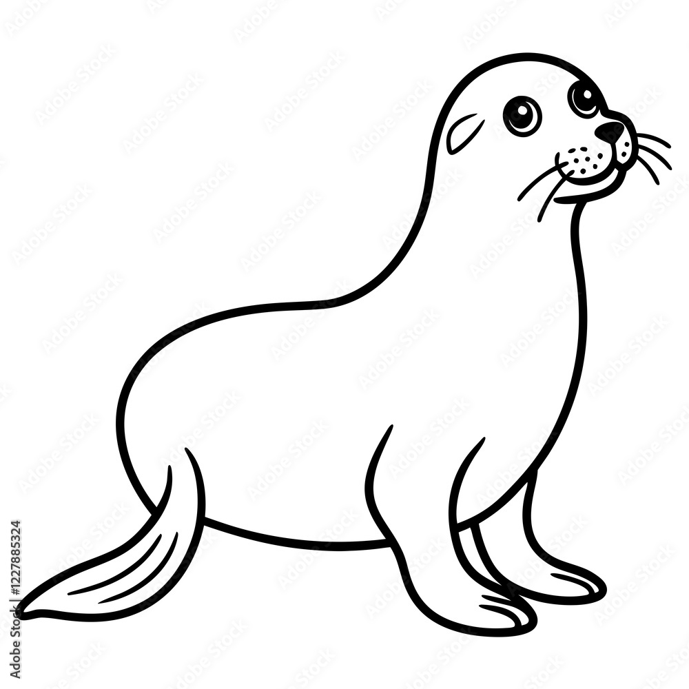 Cute Sea Lion Silhouette Line Art Black Vector Carton Illustration Cute Sea Lion Silhouette Line Art Black Vector Carton Illustration