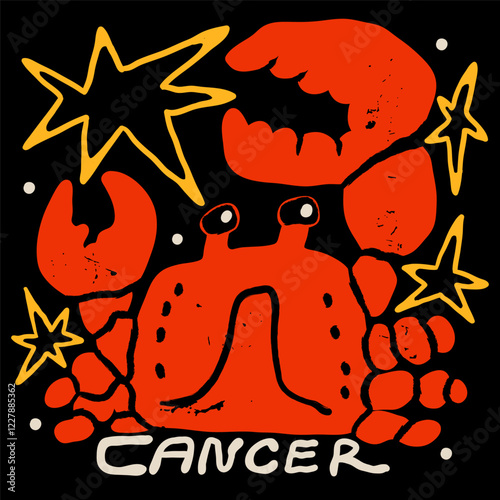 Cancer astrological zodiac sign. Cartoon unique modern style. Horoscope, zodiac Constellation. Hand drawn trendy Vector illustration. Magic, witchcraft, astrology concept. Isolated design element