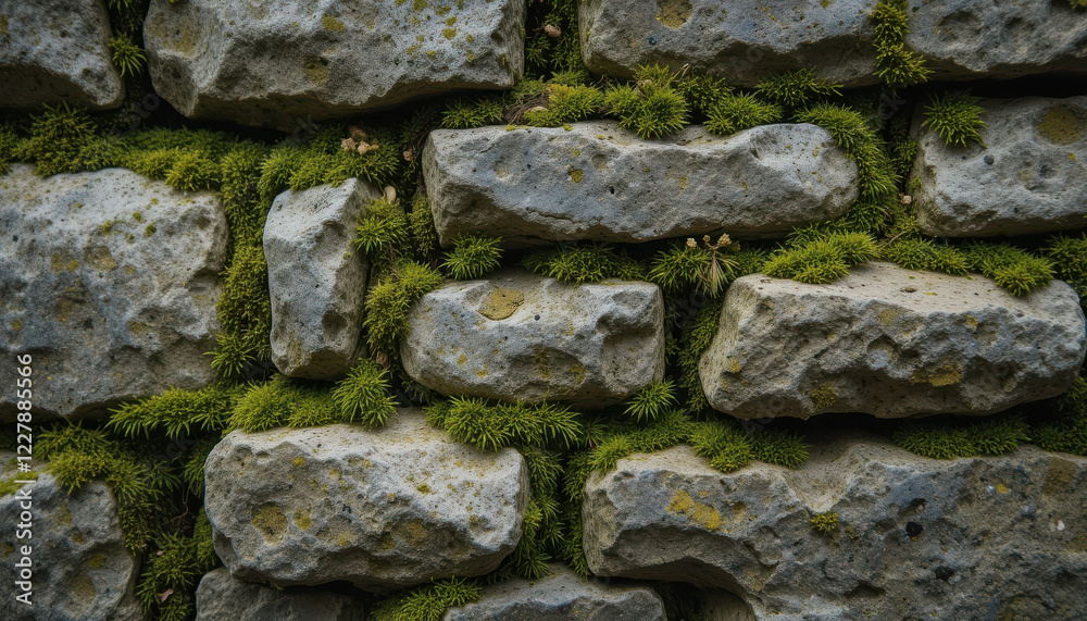 Close-up of a moss-covered stone wall showcasing natural textures. Close-up of a moss-covered stone wall showcasing natural textures.