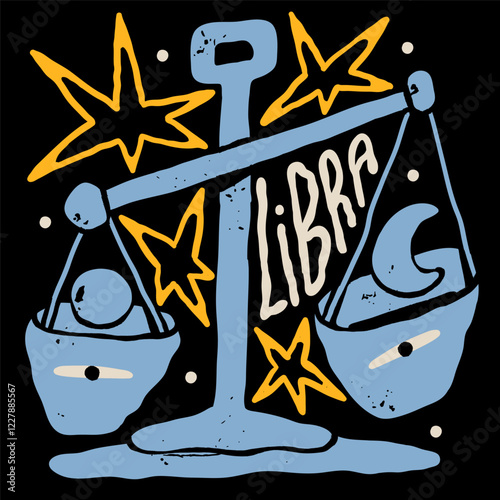 Libra astrological zodiac sign. Cartoon unique modern style. Horoscope, zodiac Constellation. Hand drawn trendy Vector illustration. Magic, witchcraft, astrology concept. Isolated design element
