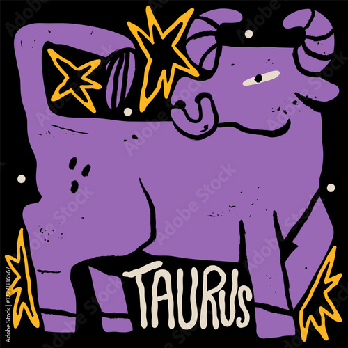 Taurus astrological zodiac sign. Cartoon unique modern style. Horoscope, zodiac Constellation. Hand drawn trendy Vector illustration. Magic, witchcraft, astrology concept. Isolated design element