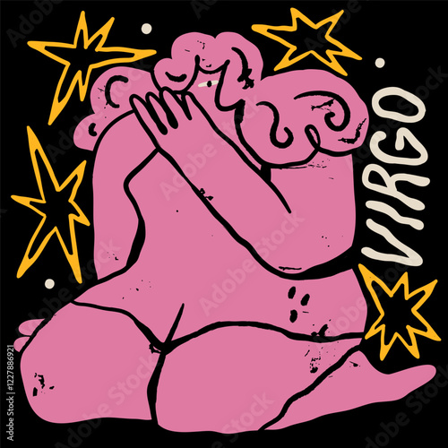 Virgo astrological zodiac sign. Cartoon unique modern style. Horoscope, zodiac Constellation. Hand drawn trendy Vector illustration. Magic, witchcraft, astrology concept. Isolated design element