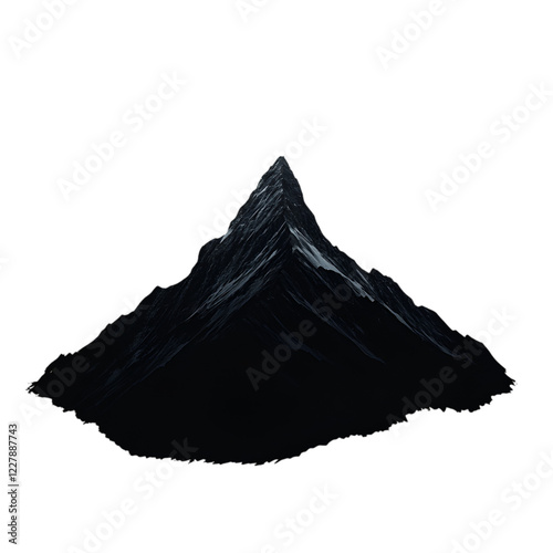 Silhouette of a lone mountain peak with sharp edges on white background photo