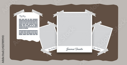 Digital Scrapbook, Blank Photo Collage, Instagram story, post templates with polaroid frames, washi tape, and doodles to give a fun, nostalgic summer vacation vibe