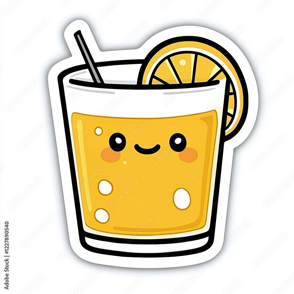 Smiling cartoon drink with a slice of lemon on the rim and a straw, colorful and cheerful design on a white background perfect for fun beverage illustrations. Smiling cartoon drink with a slice of lemon on the rim and a straw, colorful and cheerful design on a white background perfect for fun beverage illustrations.