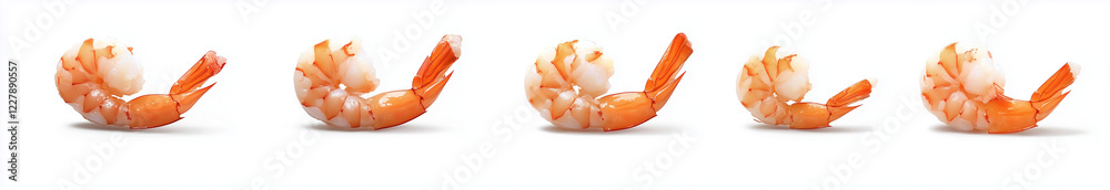 Set of shrimp, side view, realistic photography, white background
