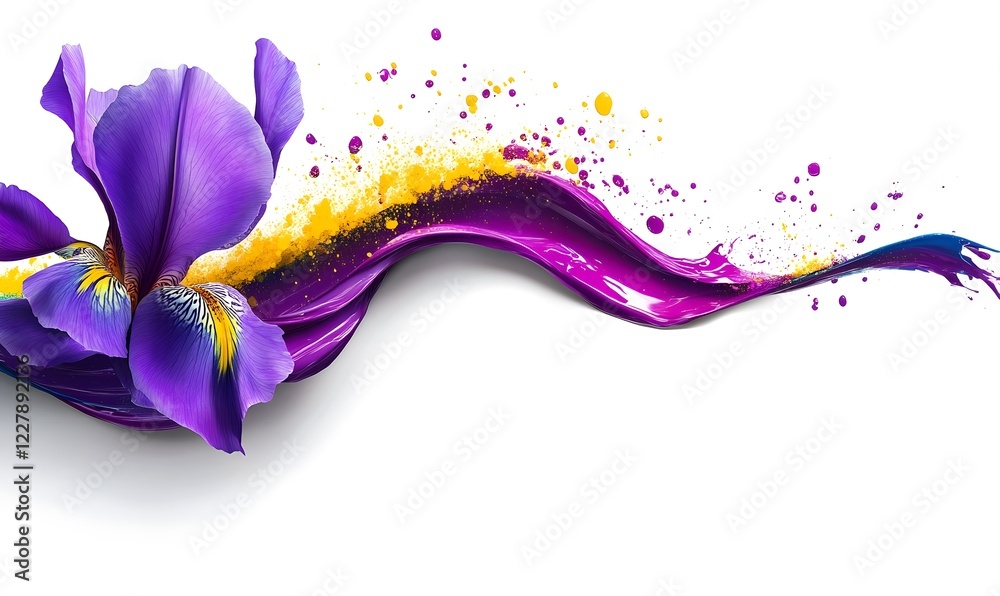 Naklejka premium Purple iris flower paint splash design, white background