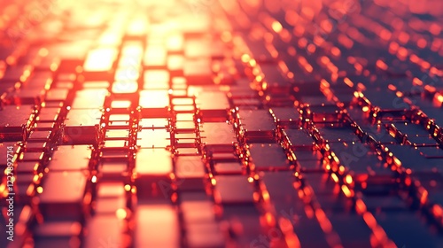 Abstract Red Cubes Illuminated Landscape