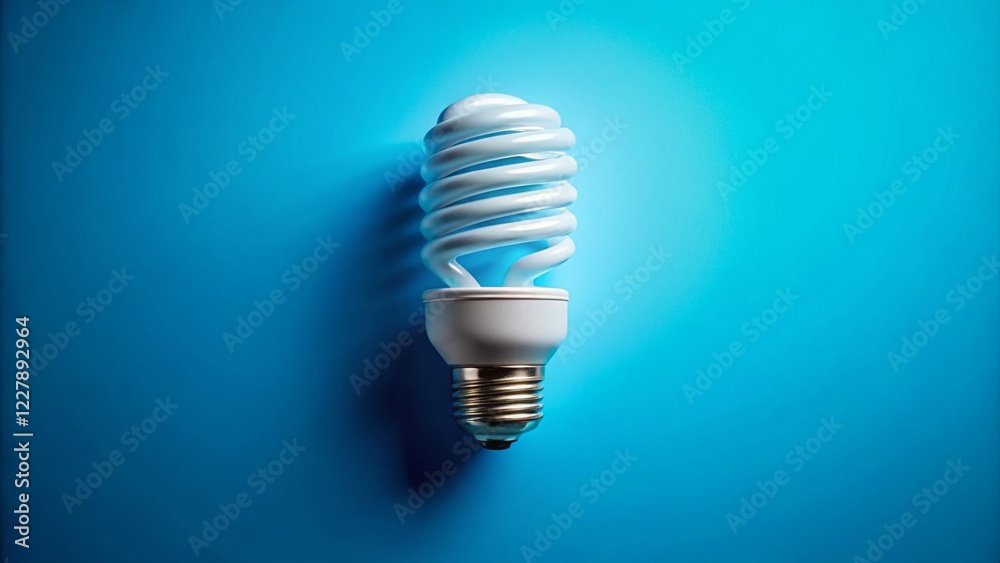 Energy-Saving LED Bulb Aerial View - Blue Background Stock Photo Energy-Saving LED Bulb Aerial View - Blue Background Stock Photo