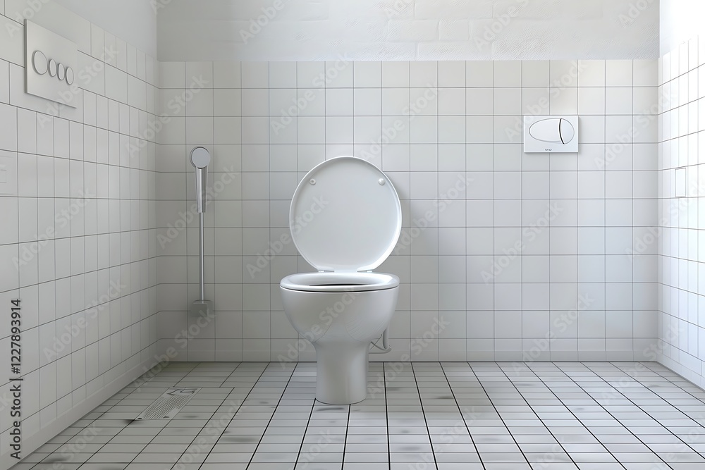 3d rendering of a toilet in a bathroom with tiles on the wall 3d rendering of a toilet in a bathroom with tiles on the wall