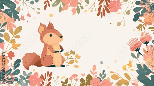 Cute Little Squirrel Baby Shower Cartoon Card Decoration