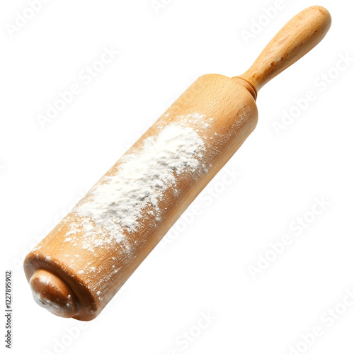 Wooden rolling pin baking tool kitchen isolated on transparent background